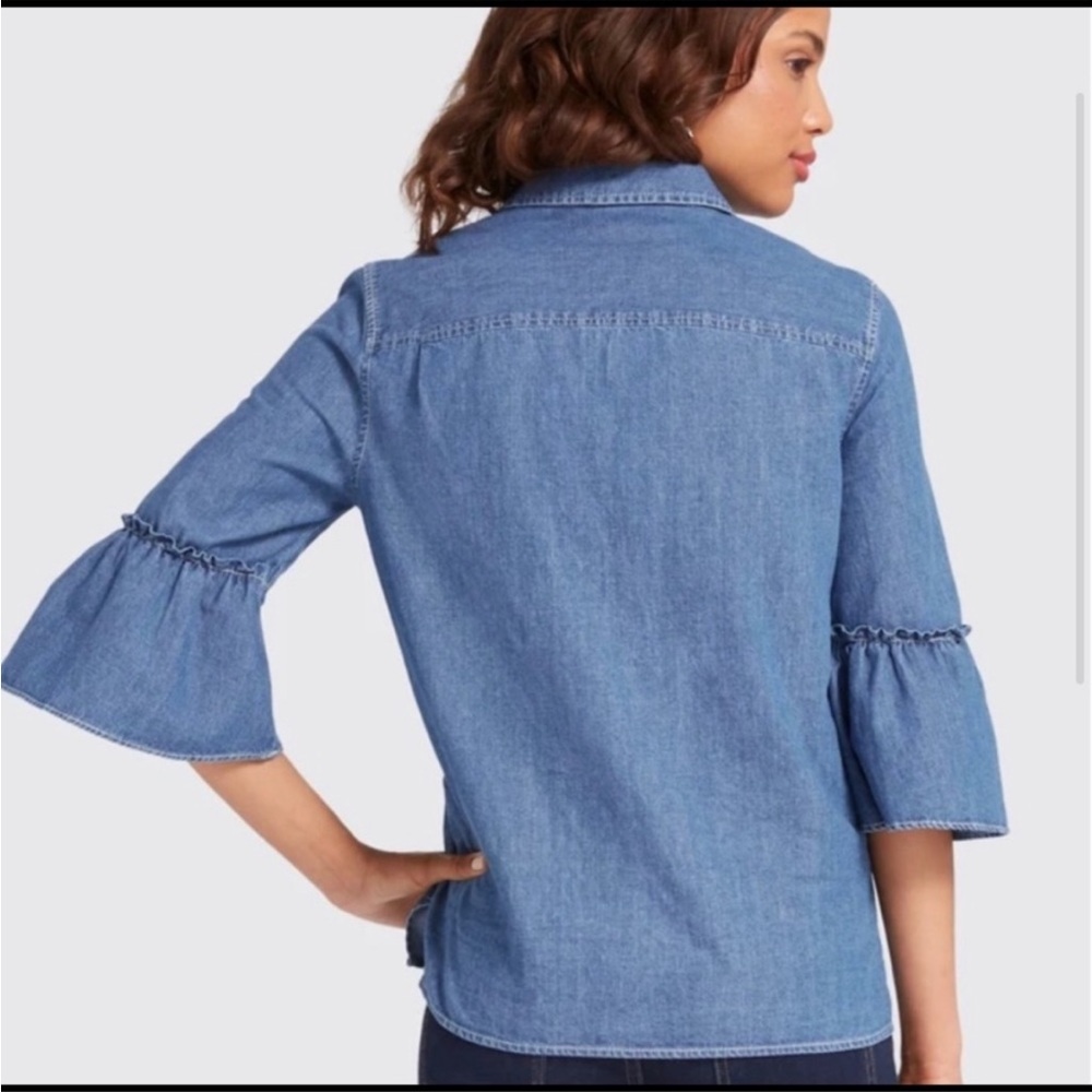 Draper James Chambray Bell Sleeves Button Down Sz 0 - Picture 4 of 11